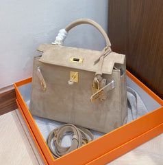 Mini Kelly Sellier 22cm Trench Suede Leather Gold Hardware Women Mini Handbag