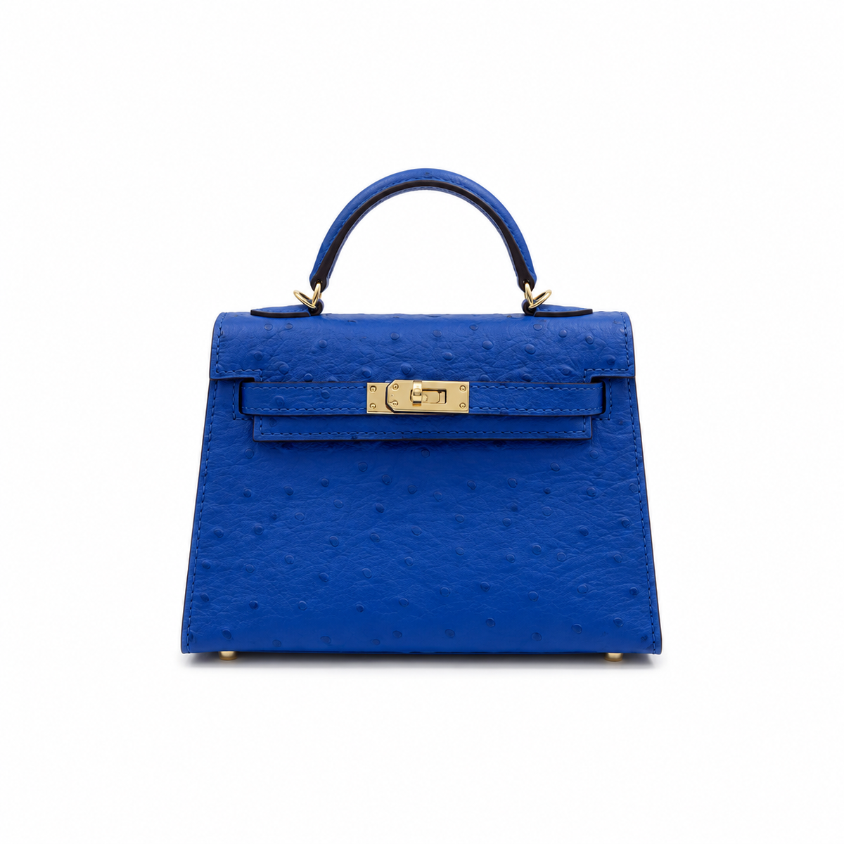Mini Kelly II 19cm Sellier Bleu Electrique Ostrich Gold Hardware Luxury Crossbody Handbag