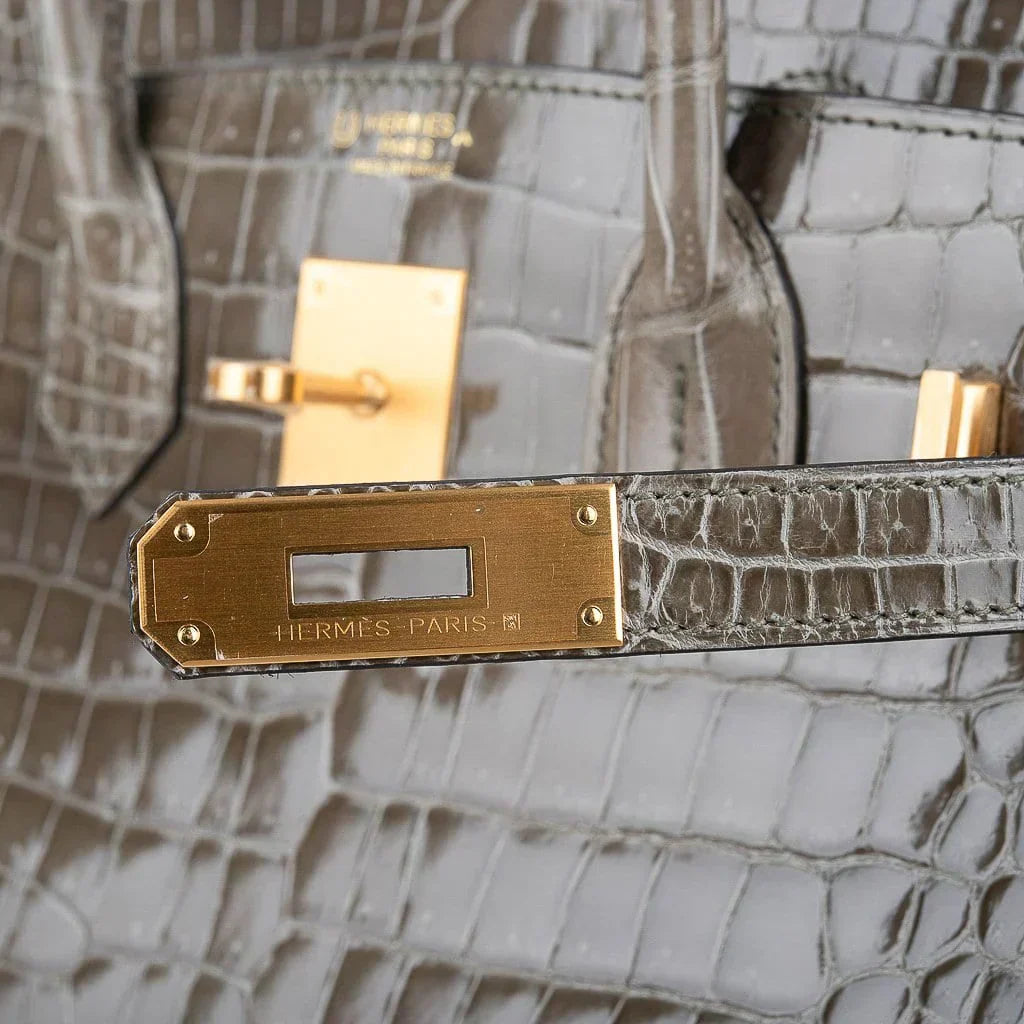 👜Birkin HSS 30 Bag Gris Tourterelle / Blue Sapphire Porosus Crocodile Limited Edition