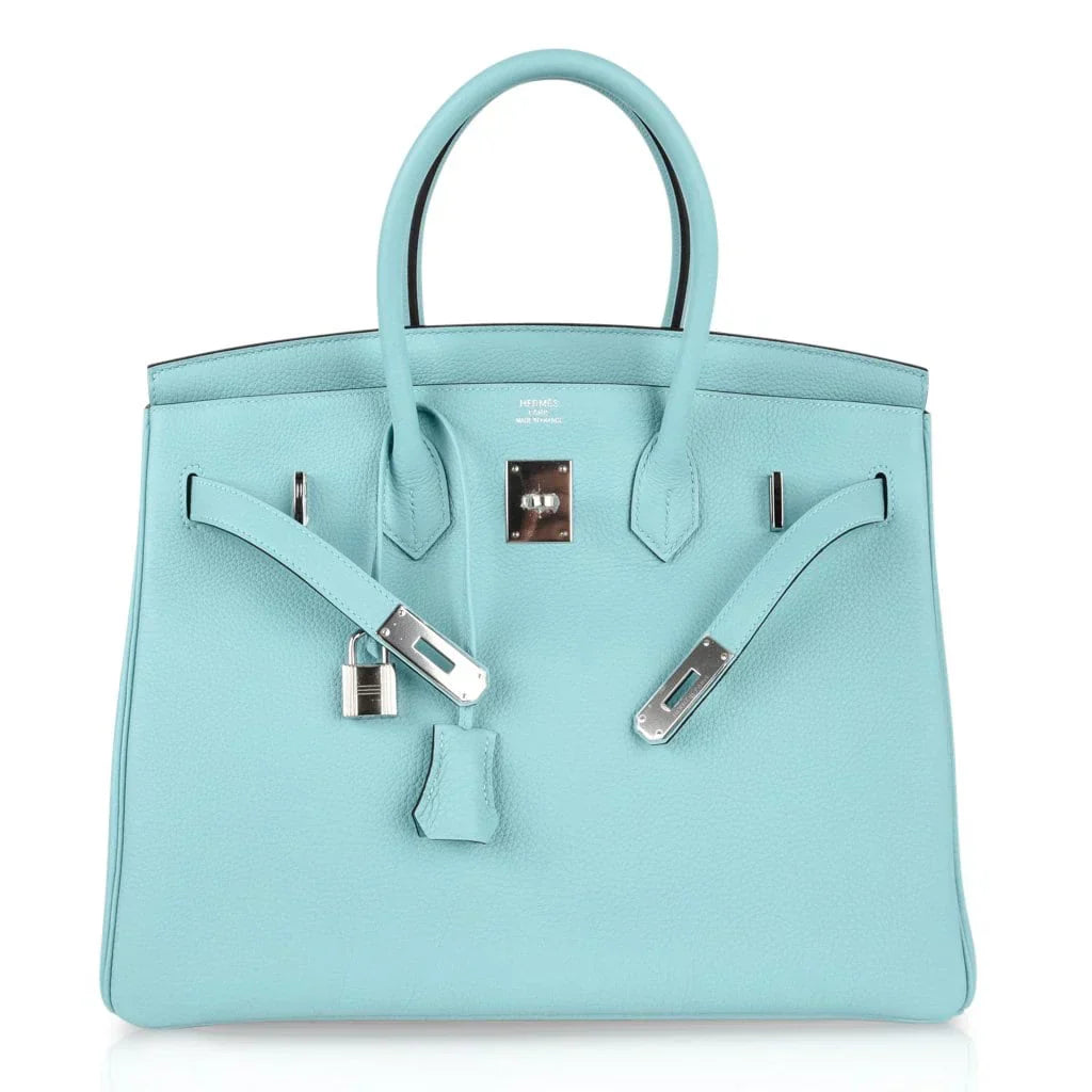 👜Birkin 35 Bag Fresh Blue Atoll Togo Palladium Hardware