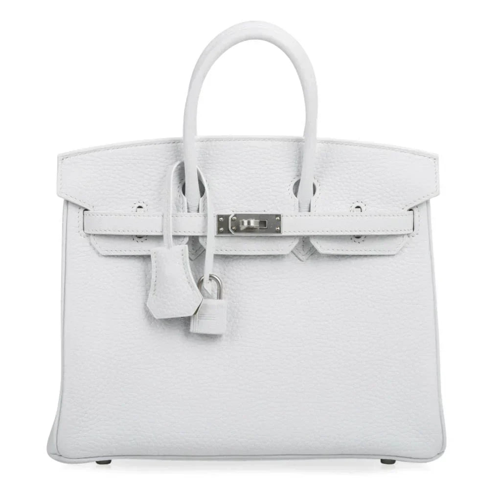 👜Birkin 25 Bag HSS White Clemence Trench Interior Brushed Palladium Hardware