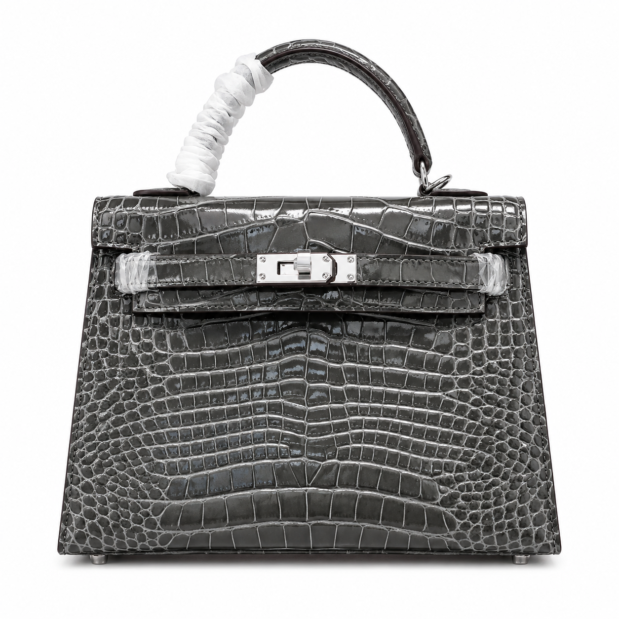 Kelly Sellier 22 Étoupe Shiny Alligator Silver Hardware