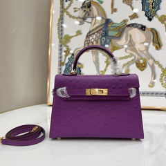 Mini Kelly II 19cm Sellier Noir Black Ostrich Gold Hardware Classic Daily Handbag