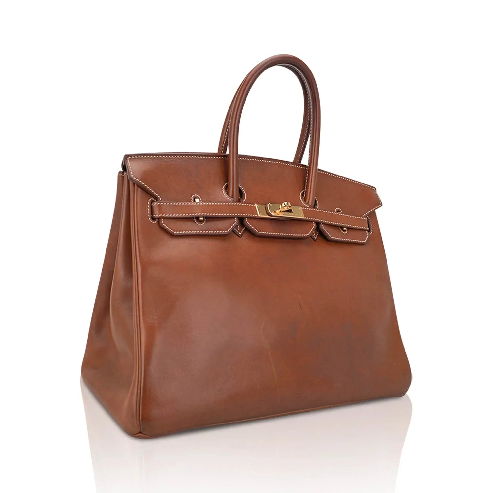 👜Vintage Limited Edition Birkin 35 Bag Fauve Barenia Leather with Gold Hardware