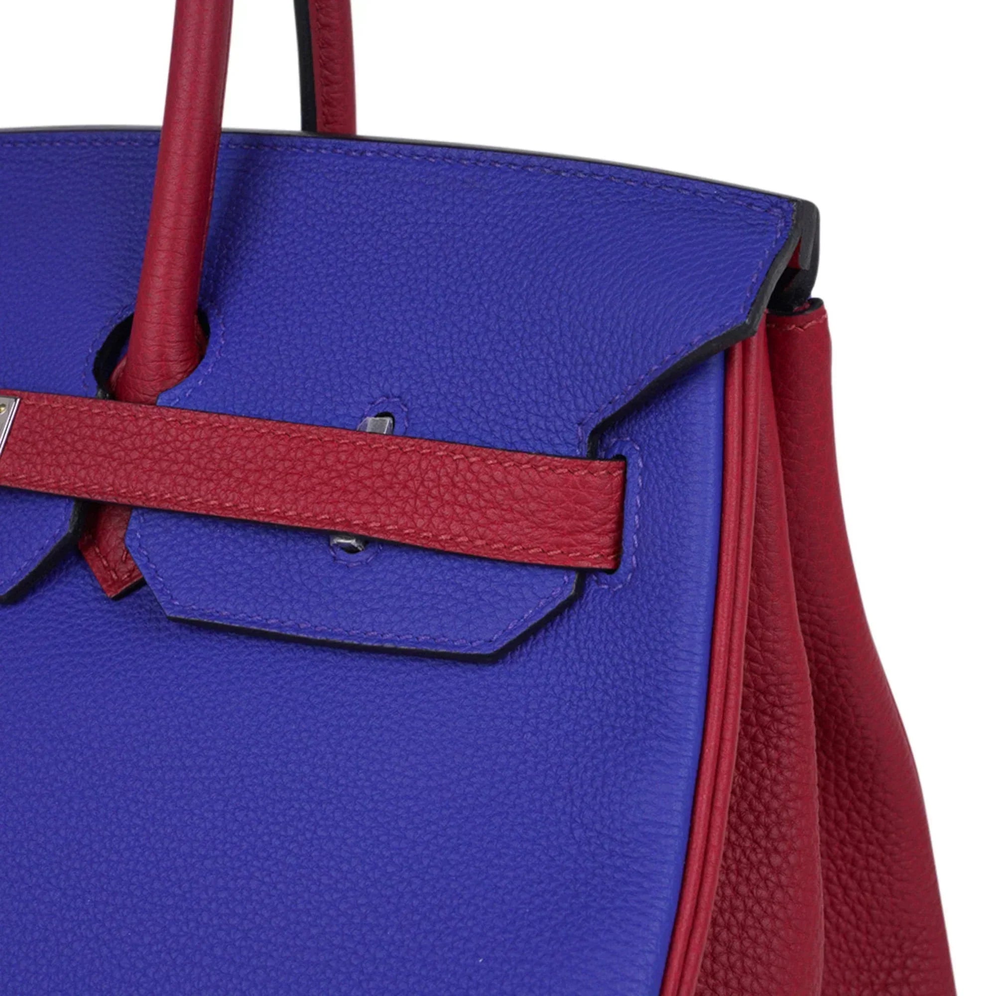 👜Special Order HSS Birkin 35 Bag Blue Electric & Rouge Granat Togo Leather with Palladium Hardware