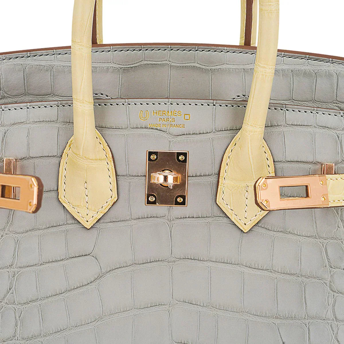 👜Special Order HSS Birkin 25 Bag Gris Perle & Vanille Matte Alligator with Rose Gold Hardware