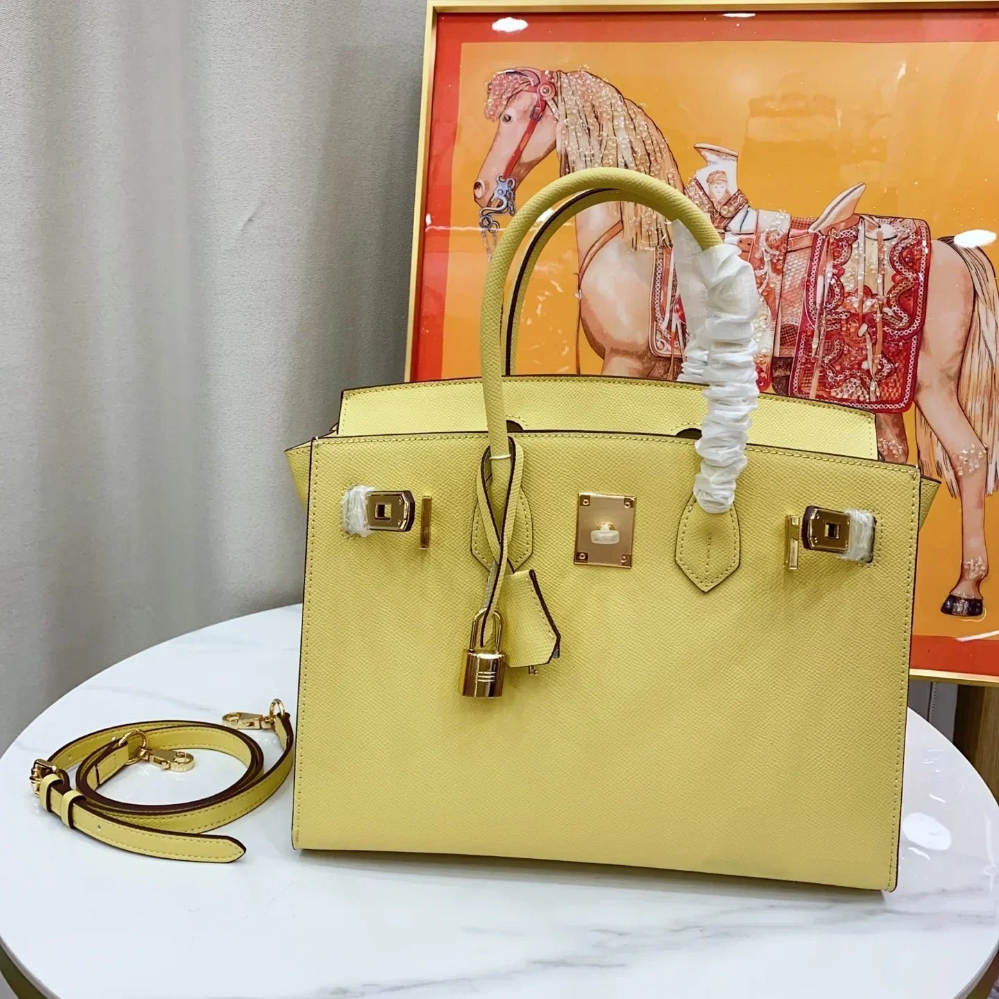 👜Birkin25 Sellier Jaune Milton Veau Epsom Silver Handbag
