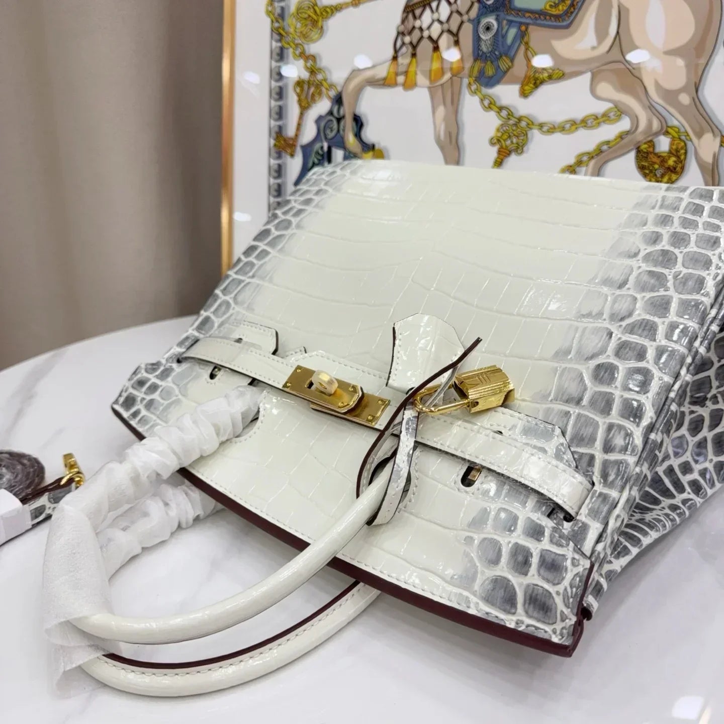 👜Birkin Bag Crocodile-Grain Cowhide Leather Gold Hardware