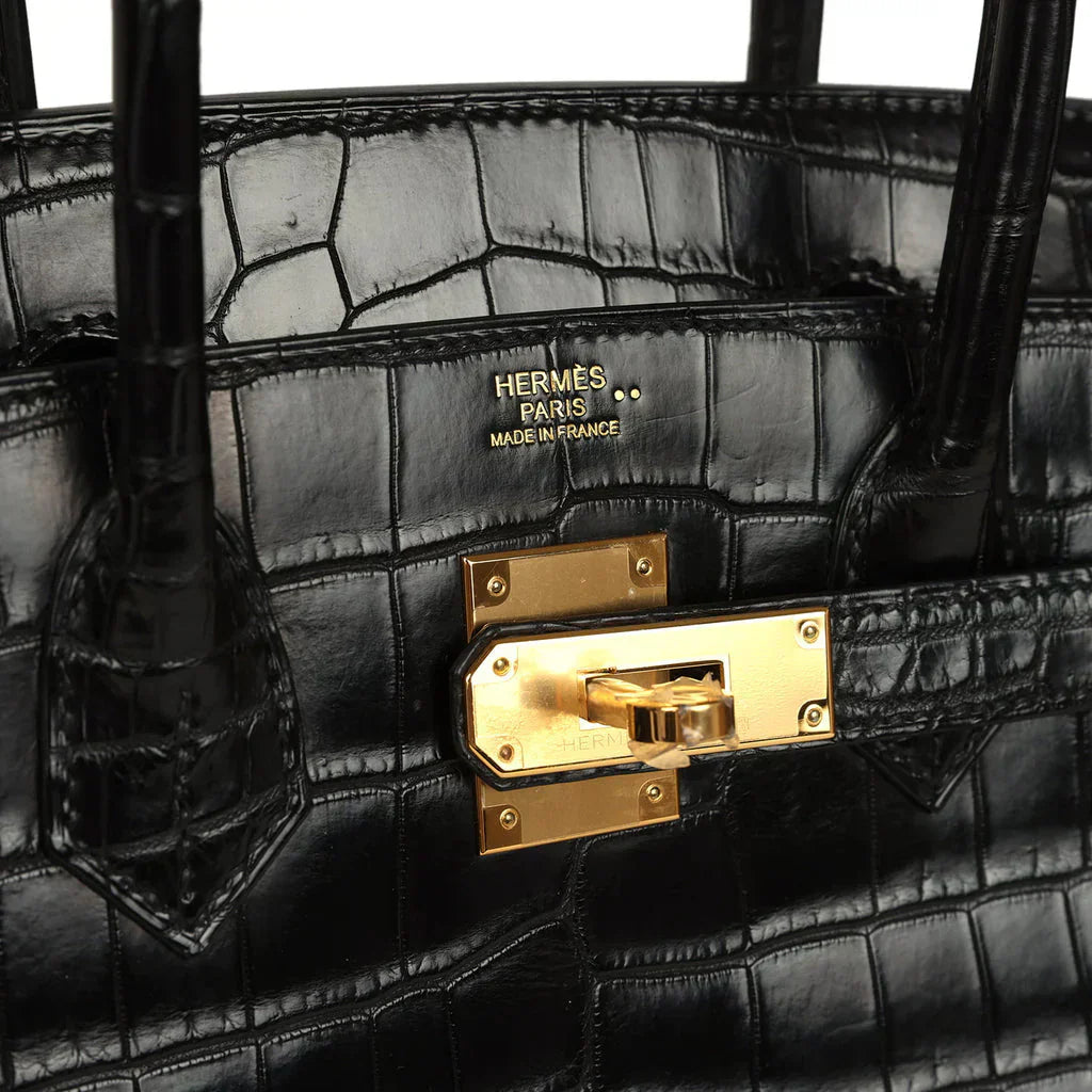 👜Birkin Black Matte Niloticus Crocodile Gold Hardware