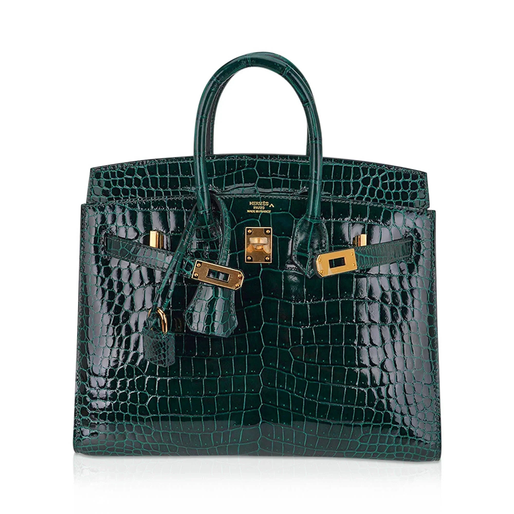 👜Birkin 25 Bag Sellier Vert Fonce Porosus Crocodile Bag with Gold Hardware