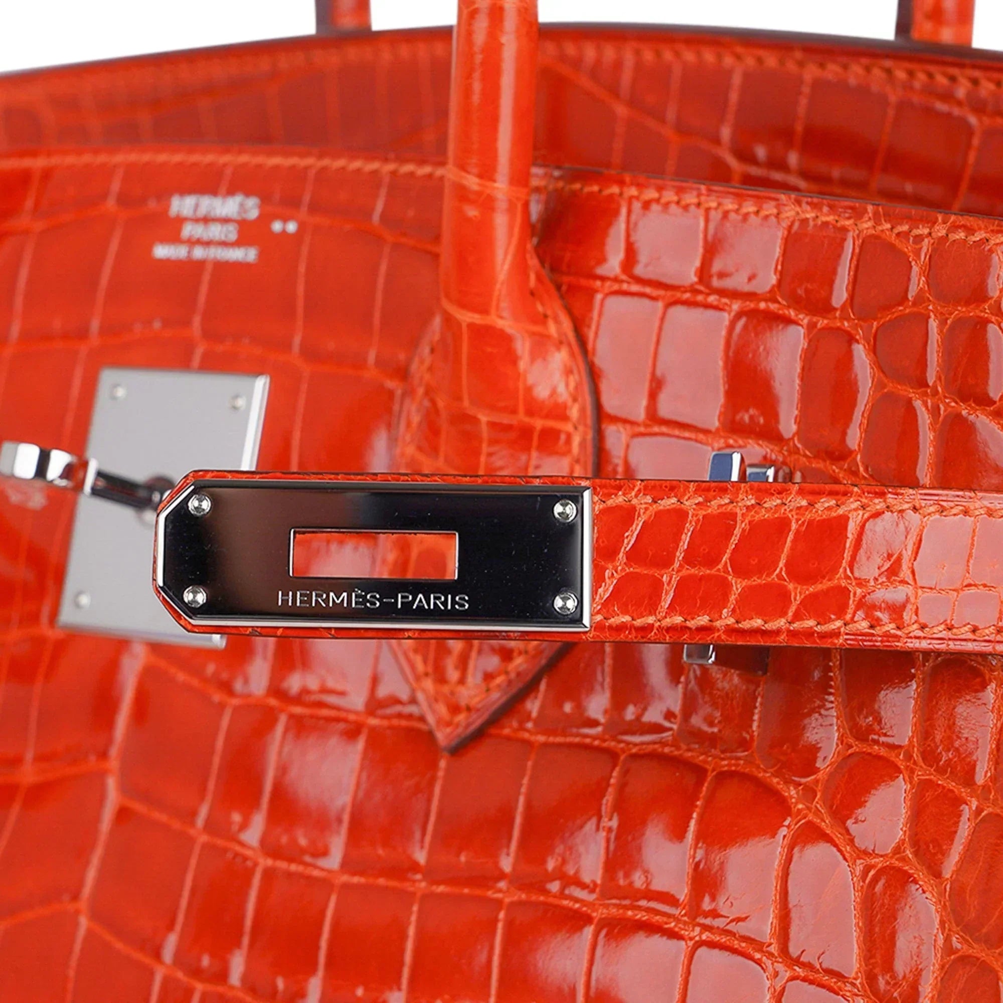 👜Birkin 30 Bag Orange Crocodile with Palladium Hardware