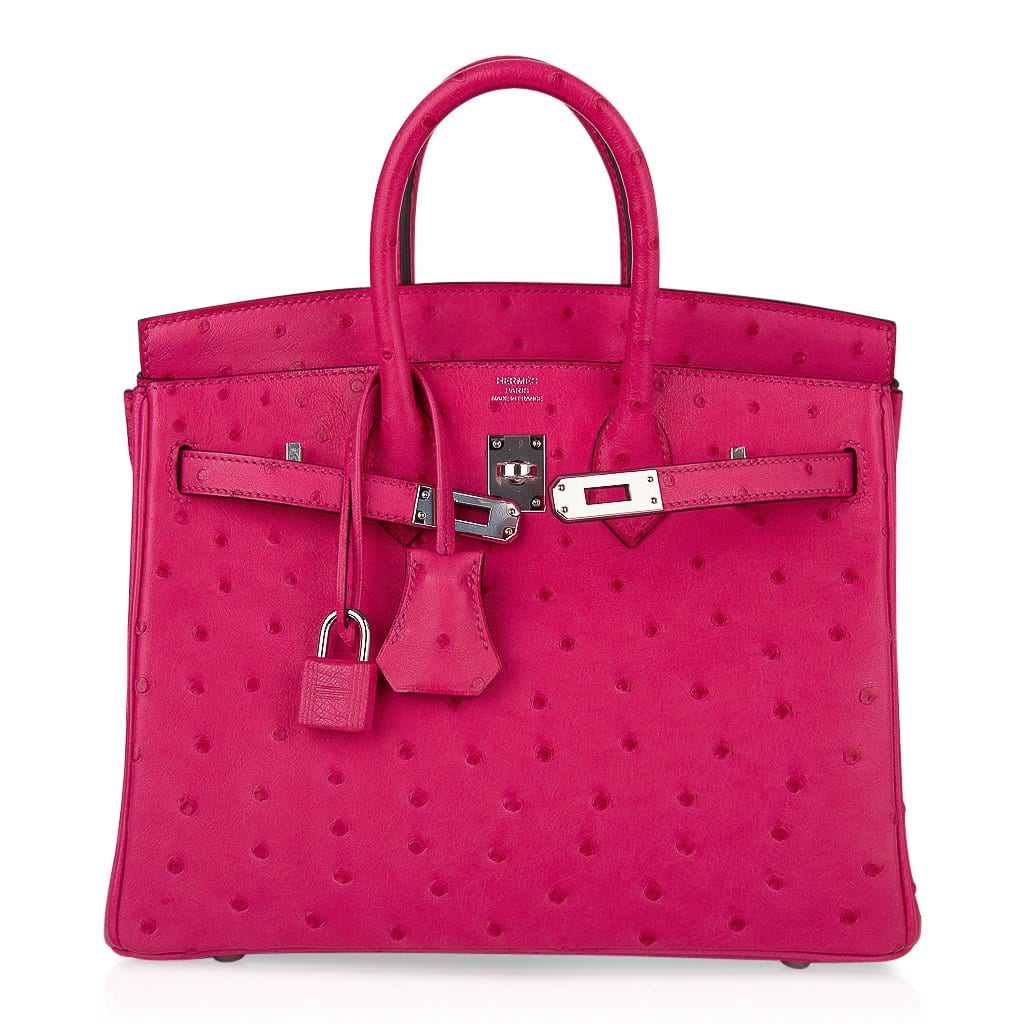 👜Birkin 25 Rose Tyrien Ostrich Bag Palladium Hardware