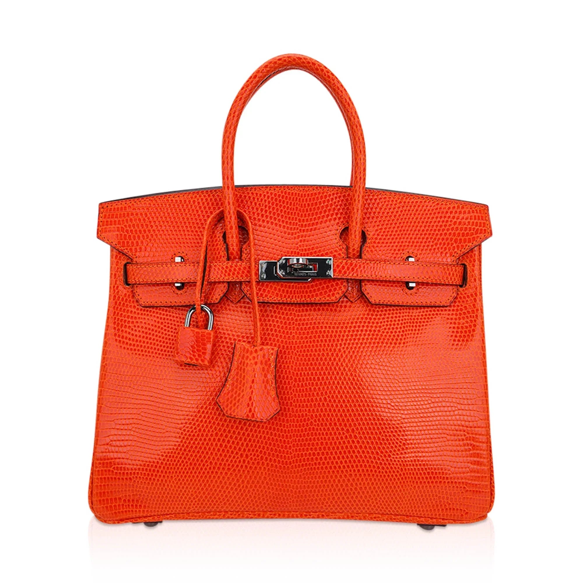 👜Birkin 25 Bag Orange Tangerine Lizard with Ruthenium Hardware