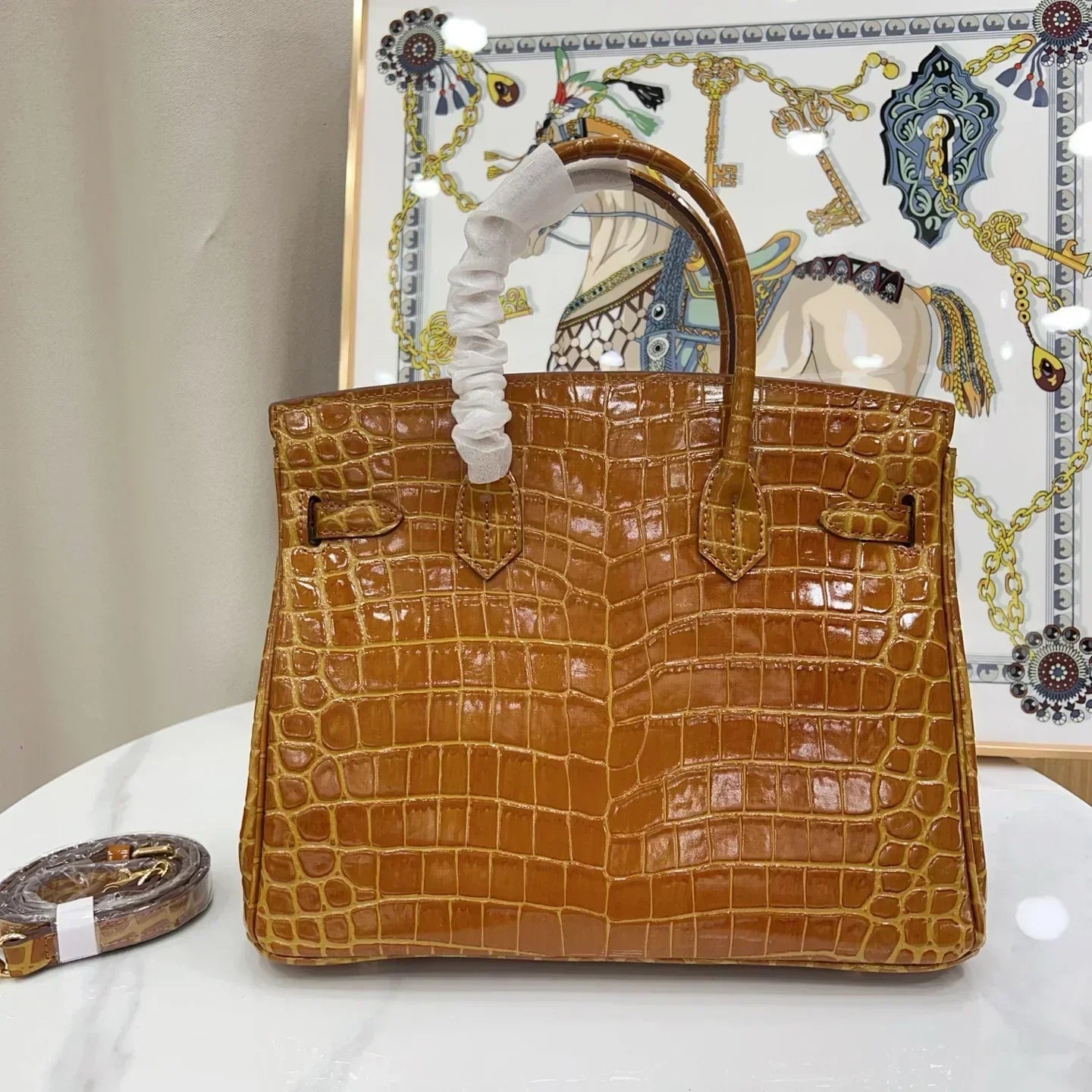👜Birkin Shiny Niloticus Crocodile Cowhide Leather Gold Hardware