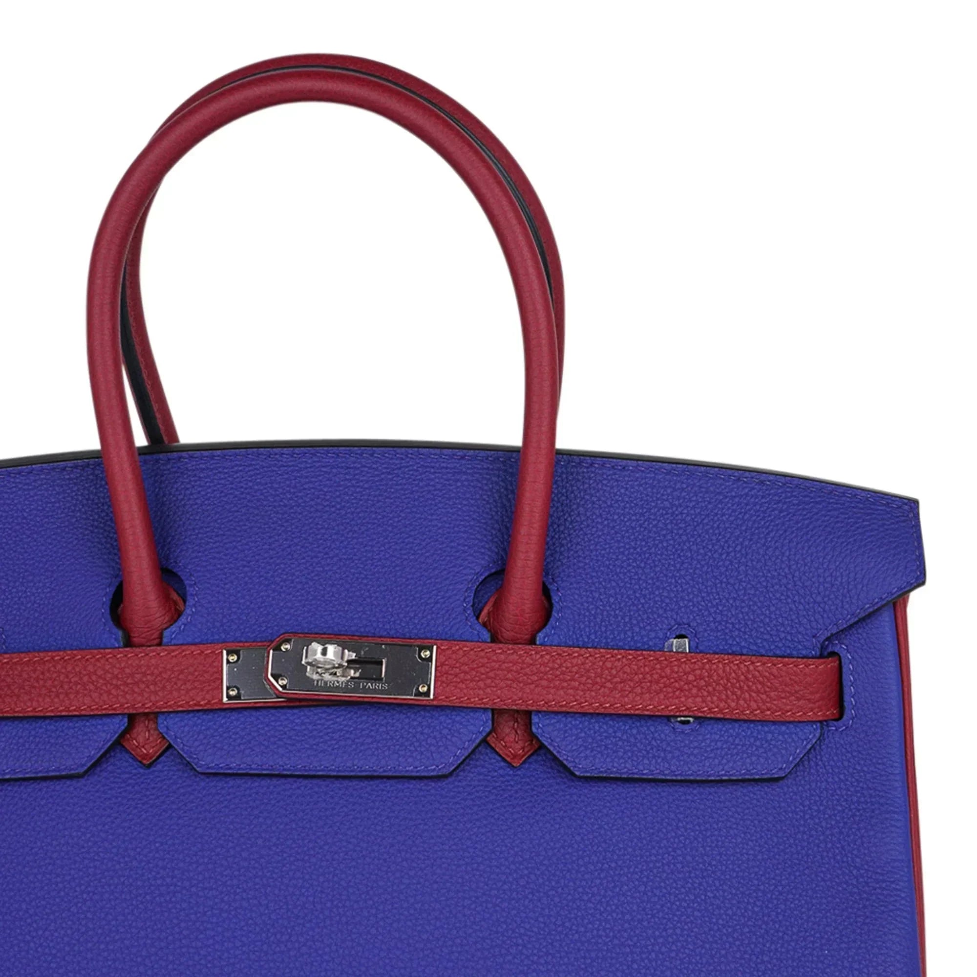 👜Special Order HSS Birkin 35 Bag Blue Electric & Rouge Granat Togo Leather with Palladium Hardware