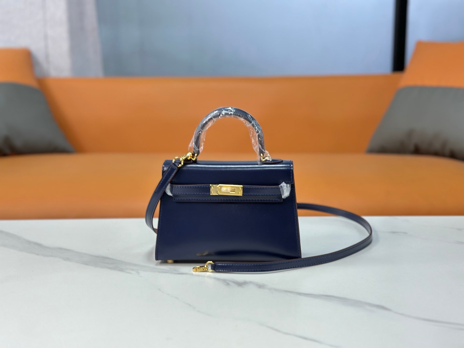 Kelly Sellier 19cm & 22cm & 25cm Bleu Nuit Box Calf Leather Gold Hardware & Palladium Hardware Women Handbag