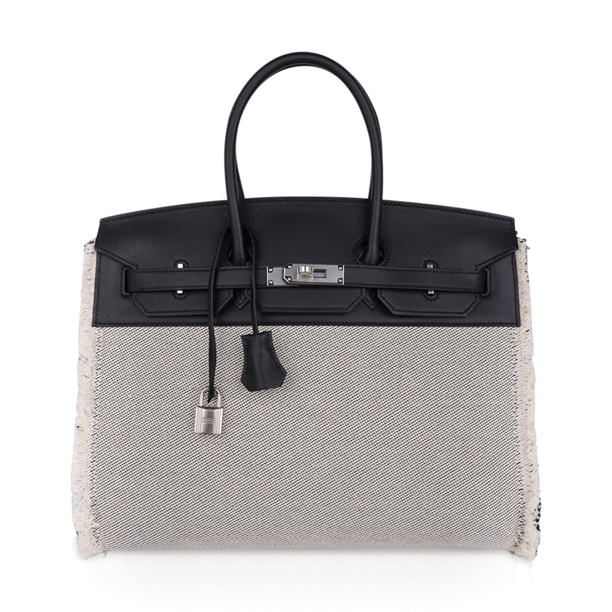 👜Birkin Fray Fray 35 Bag Black Swift Leather / Toile Limited Edition