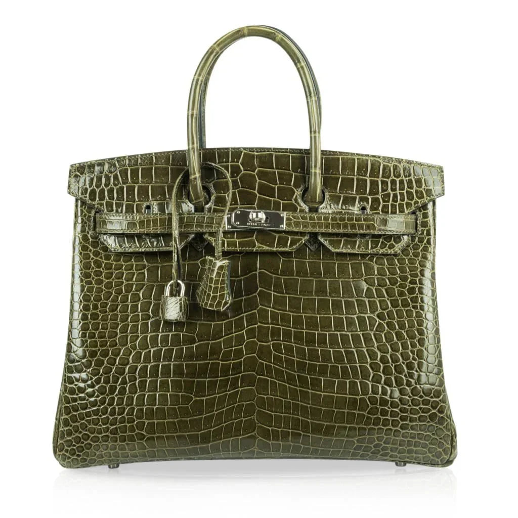 👜Birkin 35 Bag Vert Veronese Porosus Crocodile Palladium Hardware
