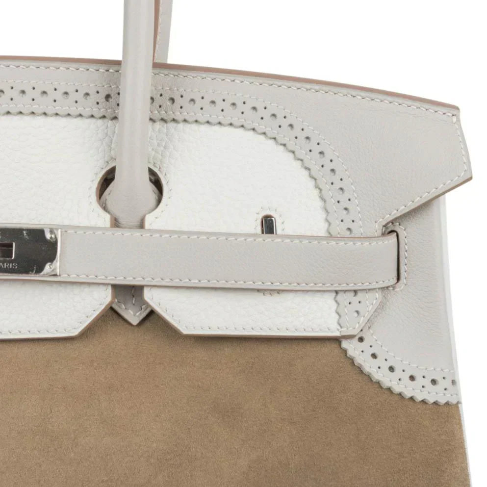 👜Birkin 35 Bag Grizzly Ghillies Gris Perle Gris Caillou Colour Limited Edition Rare