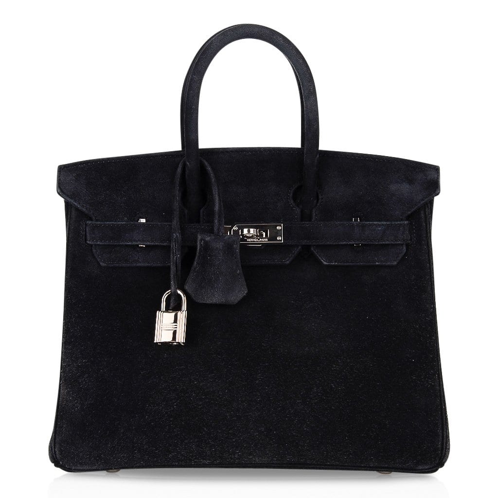 👜Birkin 25 Bag Black Doblis Suede with Palladium Hardware
