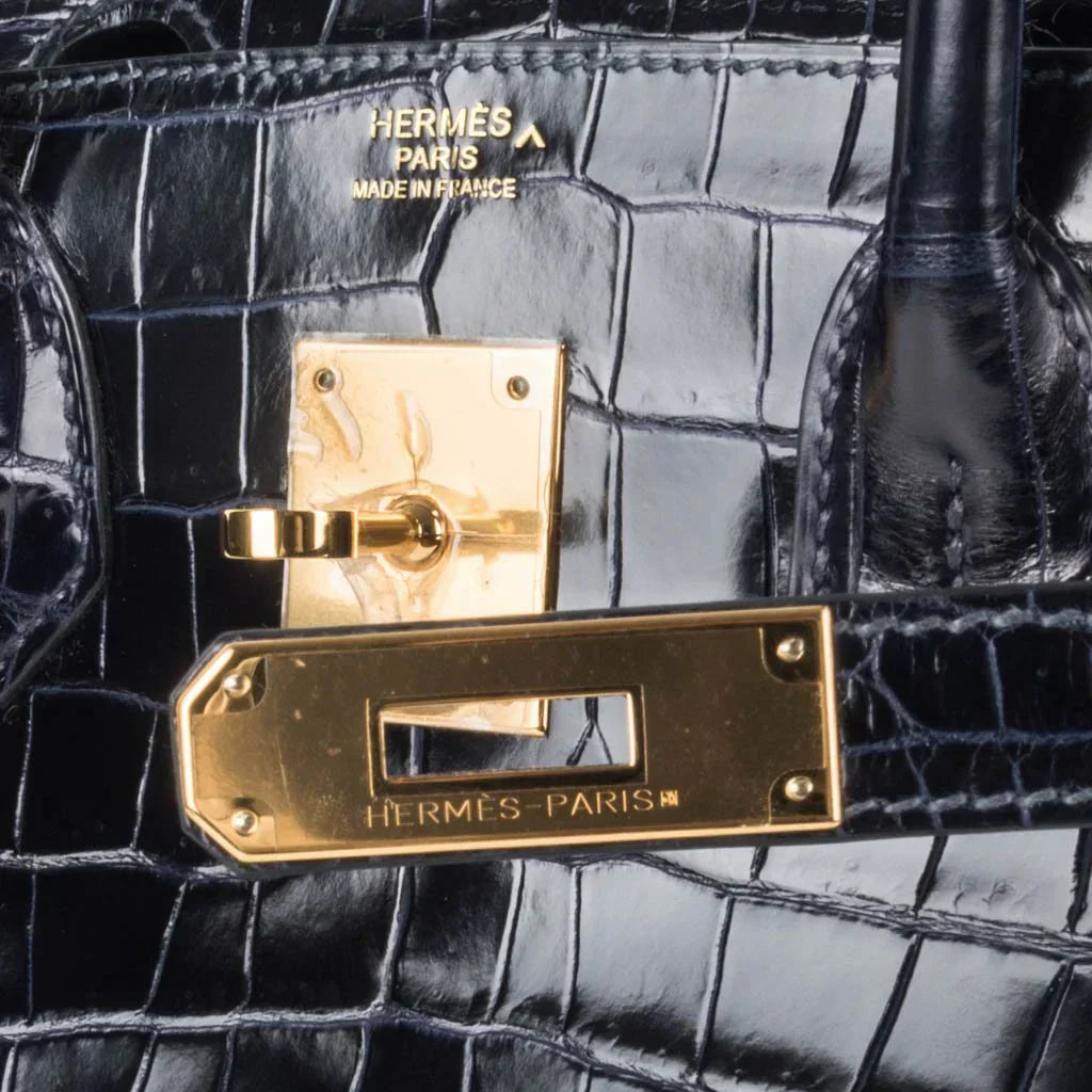 👜Birkin 30 Bag Blue Marine Porosus Crocodile Gold Hardware