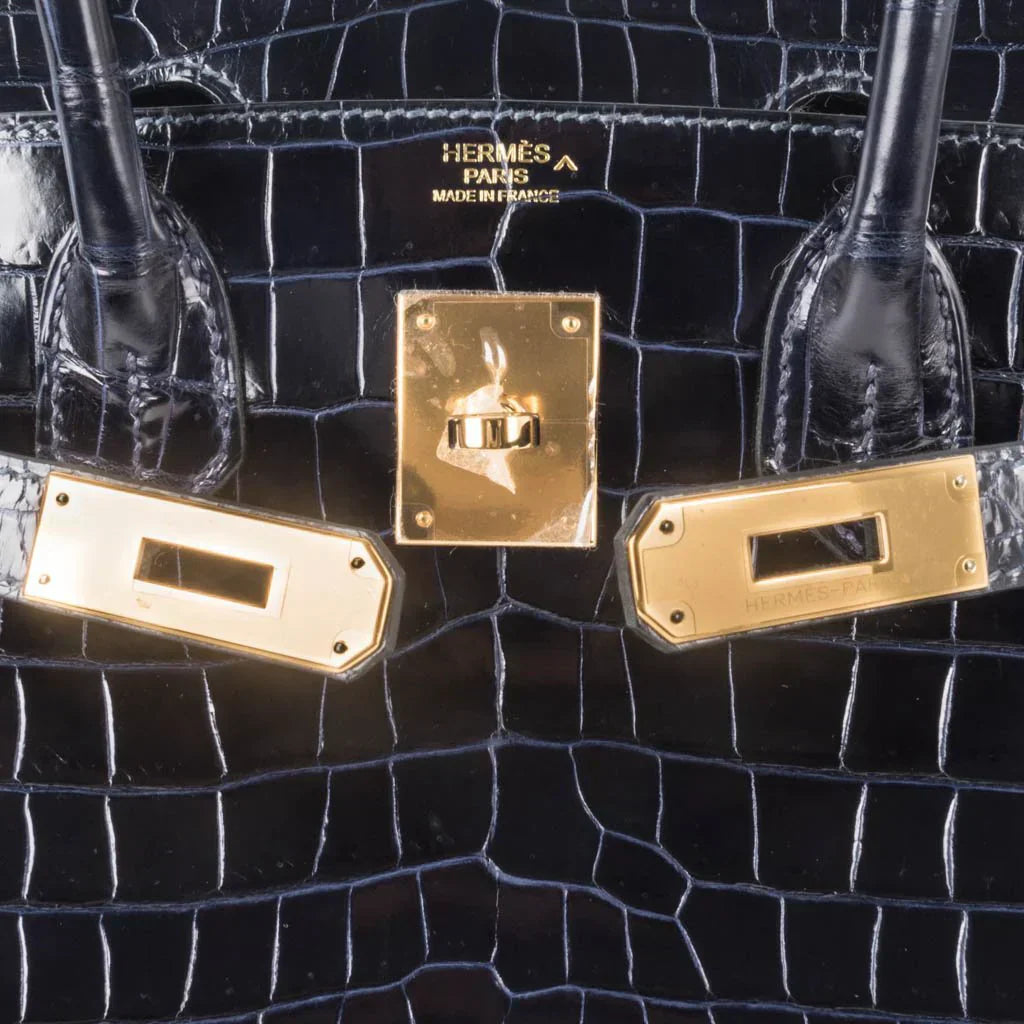 👜Birkin 30 Bag Blue Marine Porosus Crocodile Gold Hardware