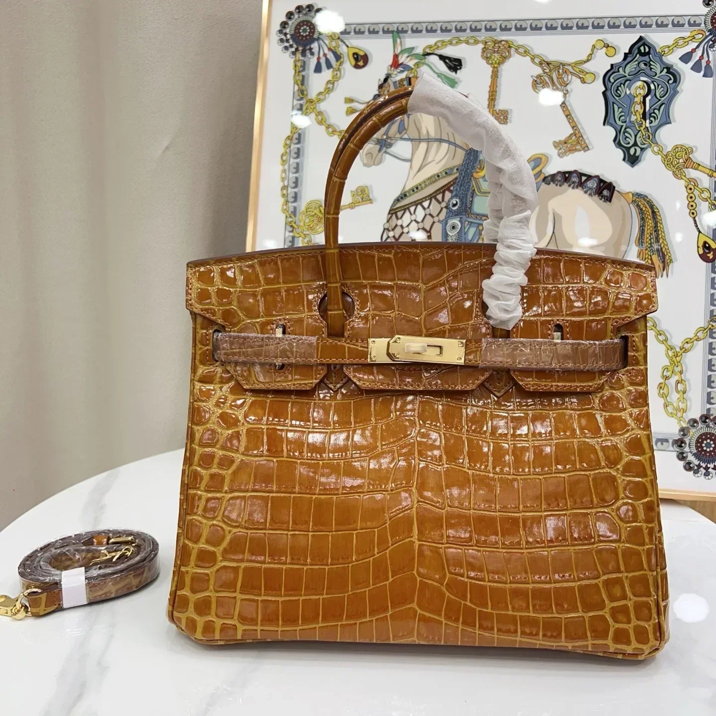 👜Birkin Shiny Niloticus Crocodile Cowhide Leather Gold Hardware