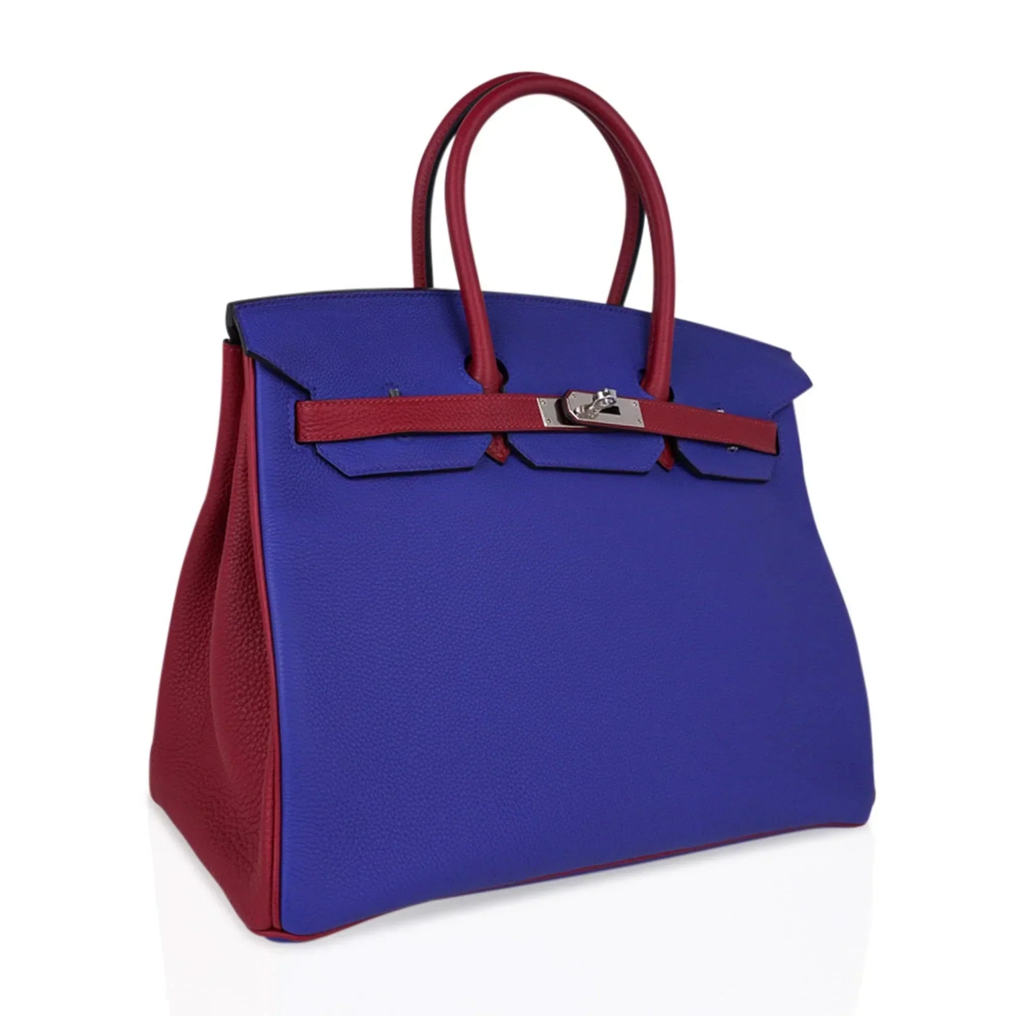 👜Special Order HSS Birkin 35 Bag Blue Electric & Rouge Granat Togo Leather with Palladium Hardware