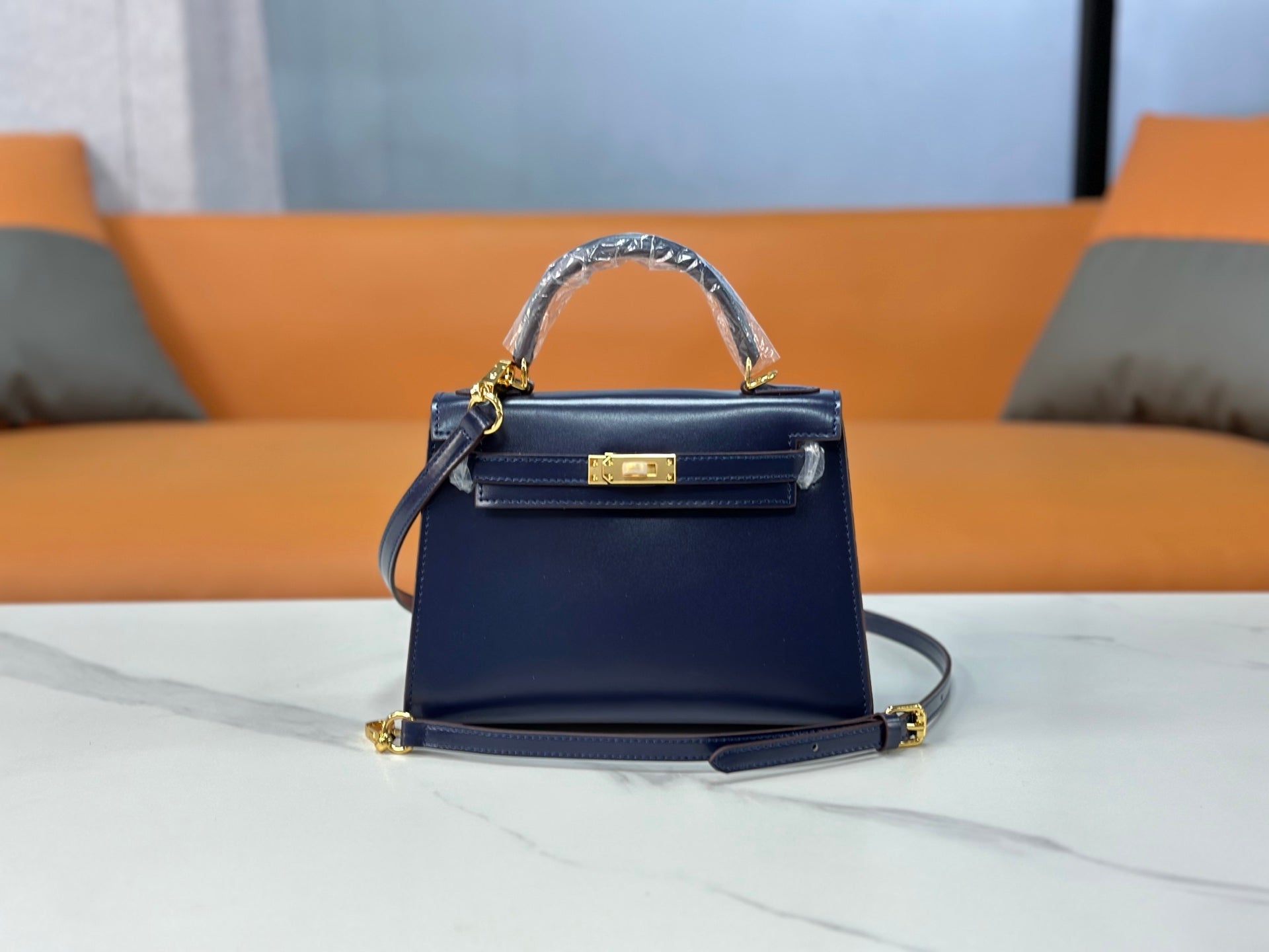 Kelly Sellier 19cm & 22cm & 25cm Bleu Nuit Box Calf Leather Gold Hardware & Palladium Hardware Women Handbag