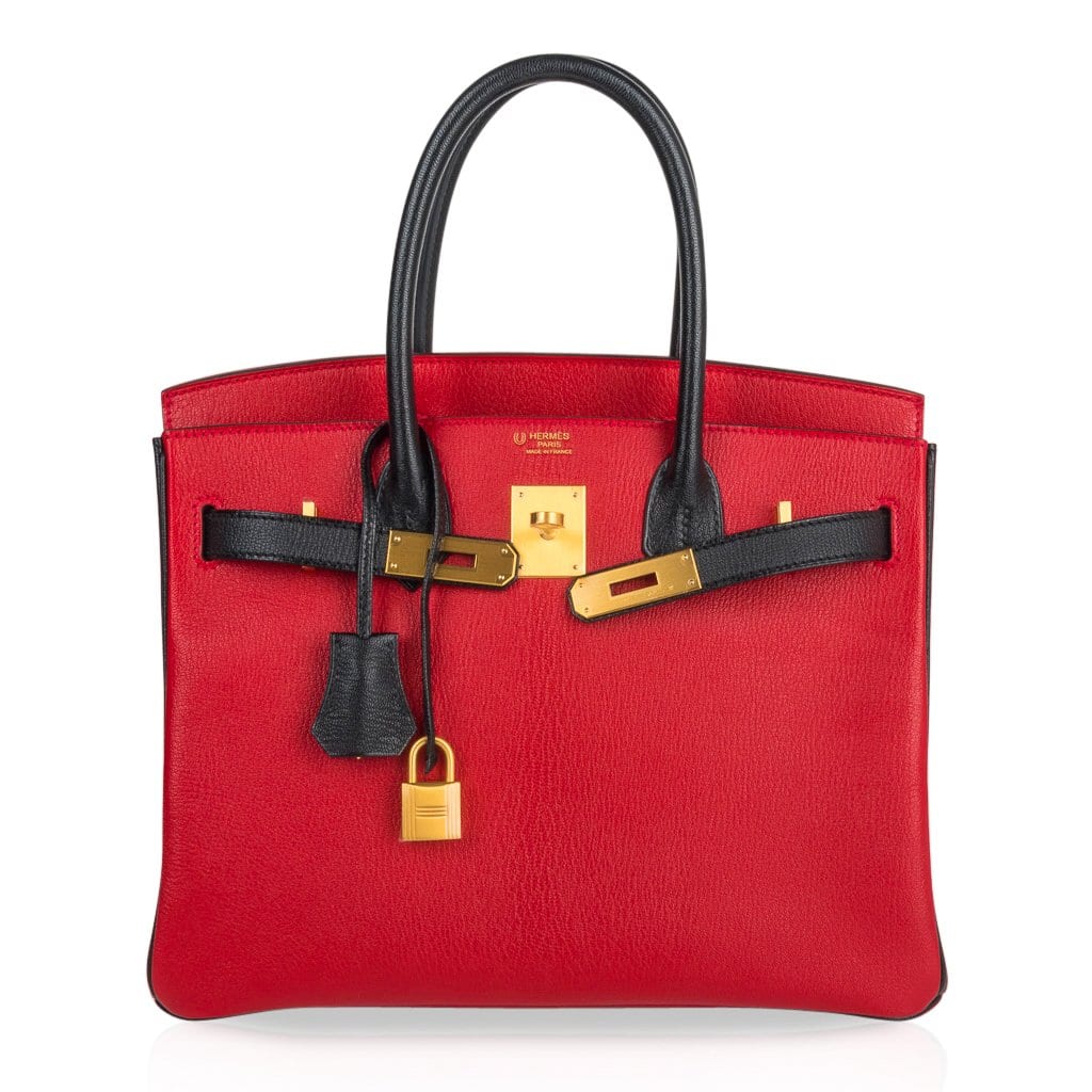 👜Birkin HSS 30 Bag Rouge Casaque and Black Chevre Brushed Gold Hardware