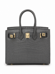 Mini Birkin 20cm Outer Stitching Tote Bag in Etain Gray Crocodile Pattern