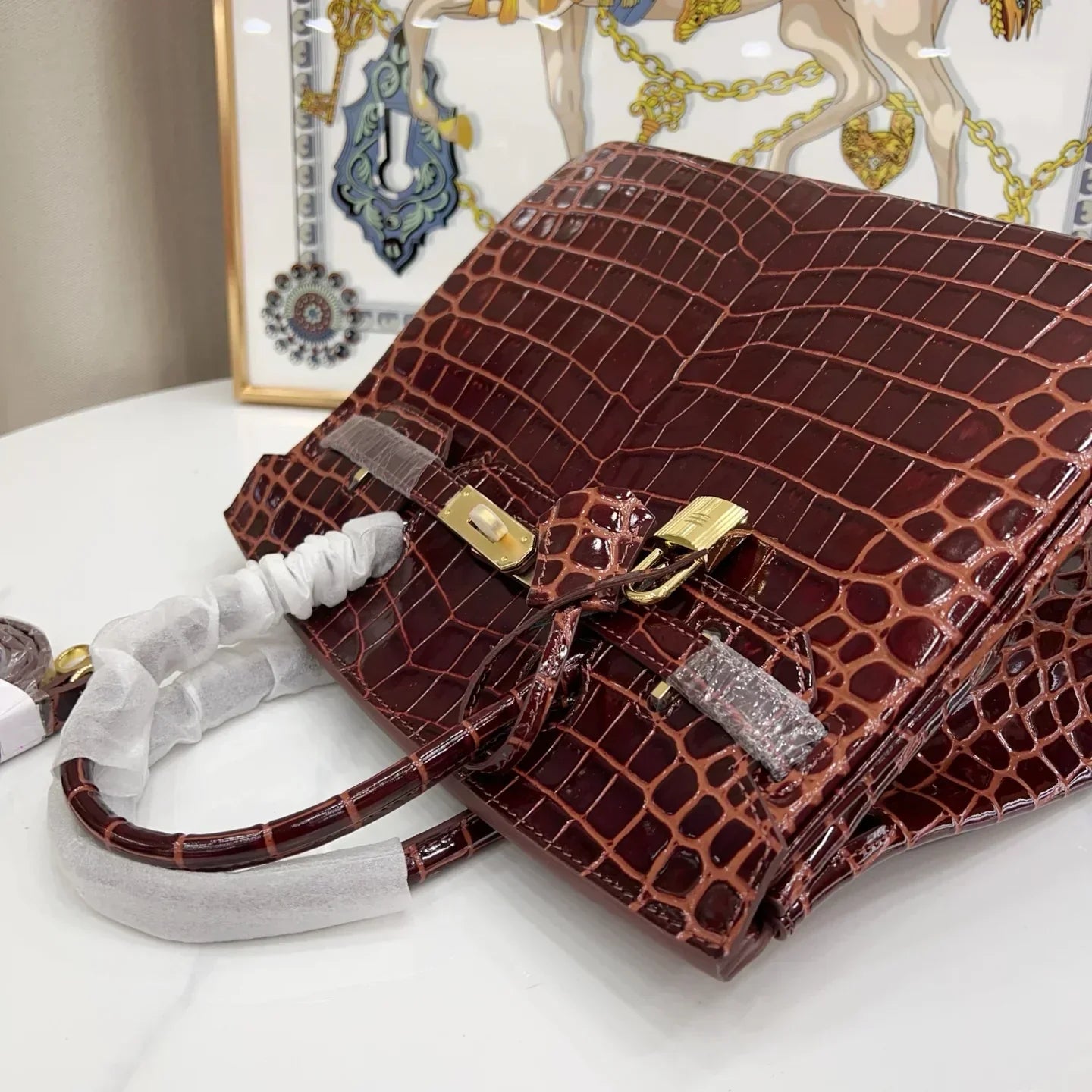 👜Birkin Bordeaux Shiny Porosus Crocodile Gold Hardware