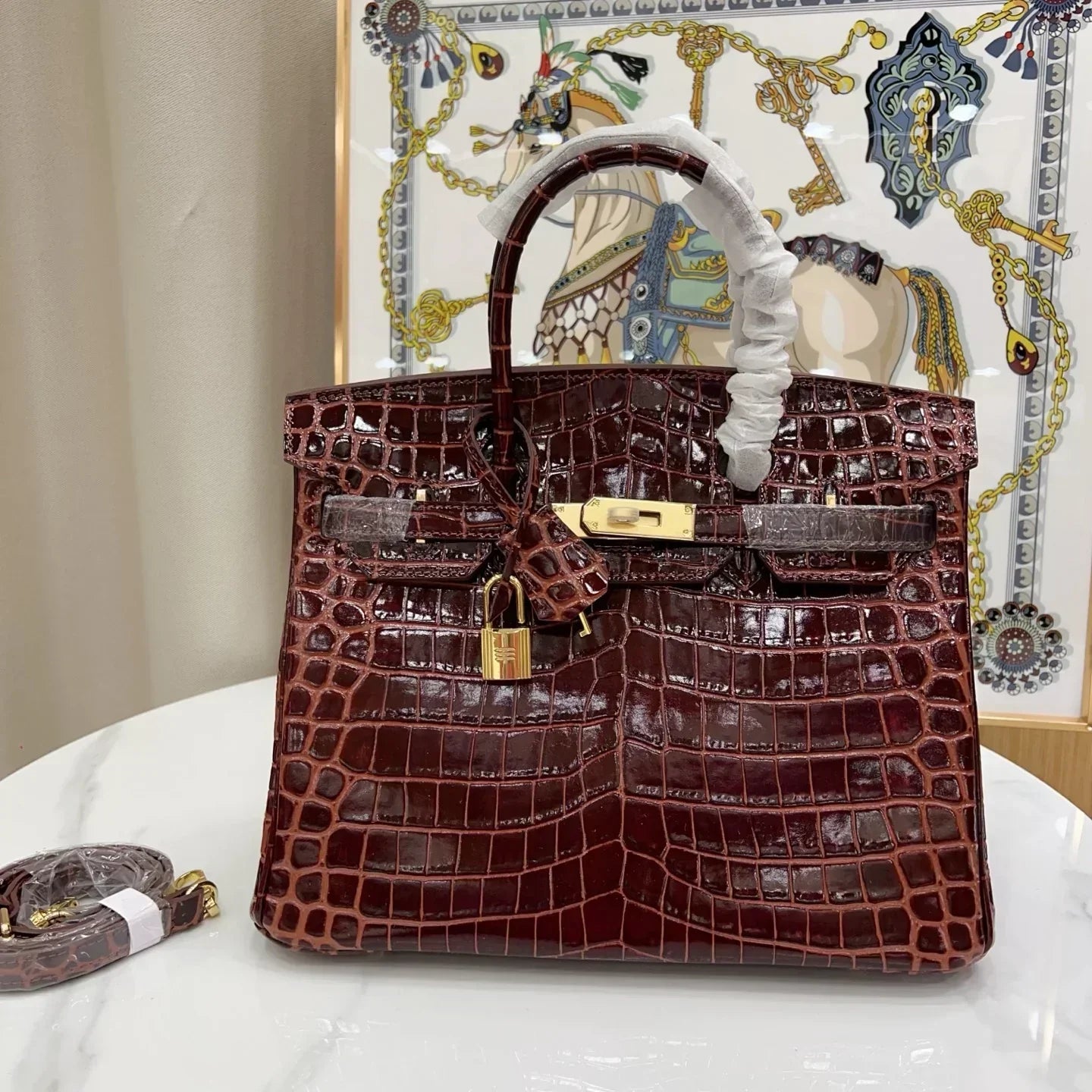 👜Birkin Bordeaux Shiny Porosus Crocodile Gold Hardware