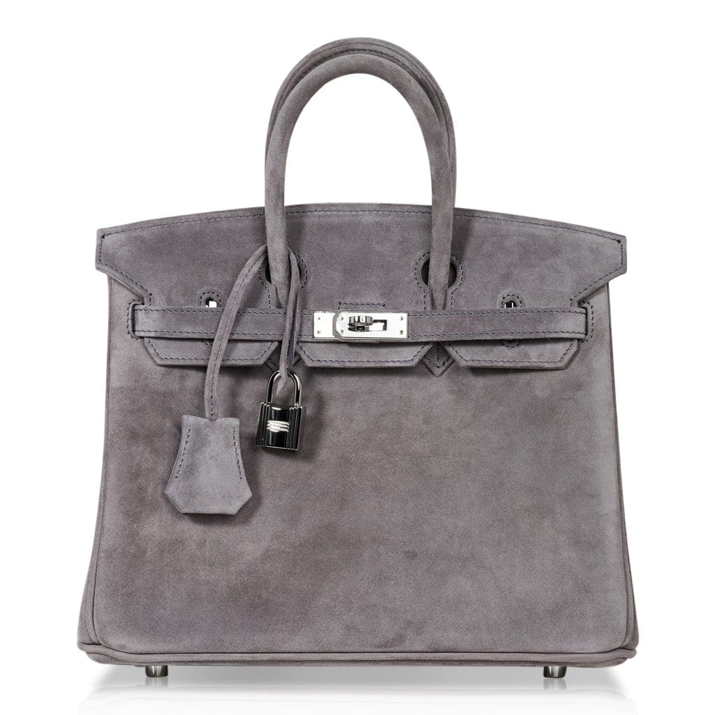 👜Birkin 25 Bag Gris Fume Doblis Suede with Palladium Hardware