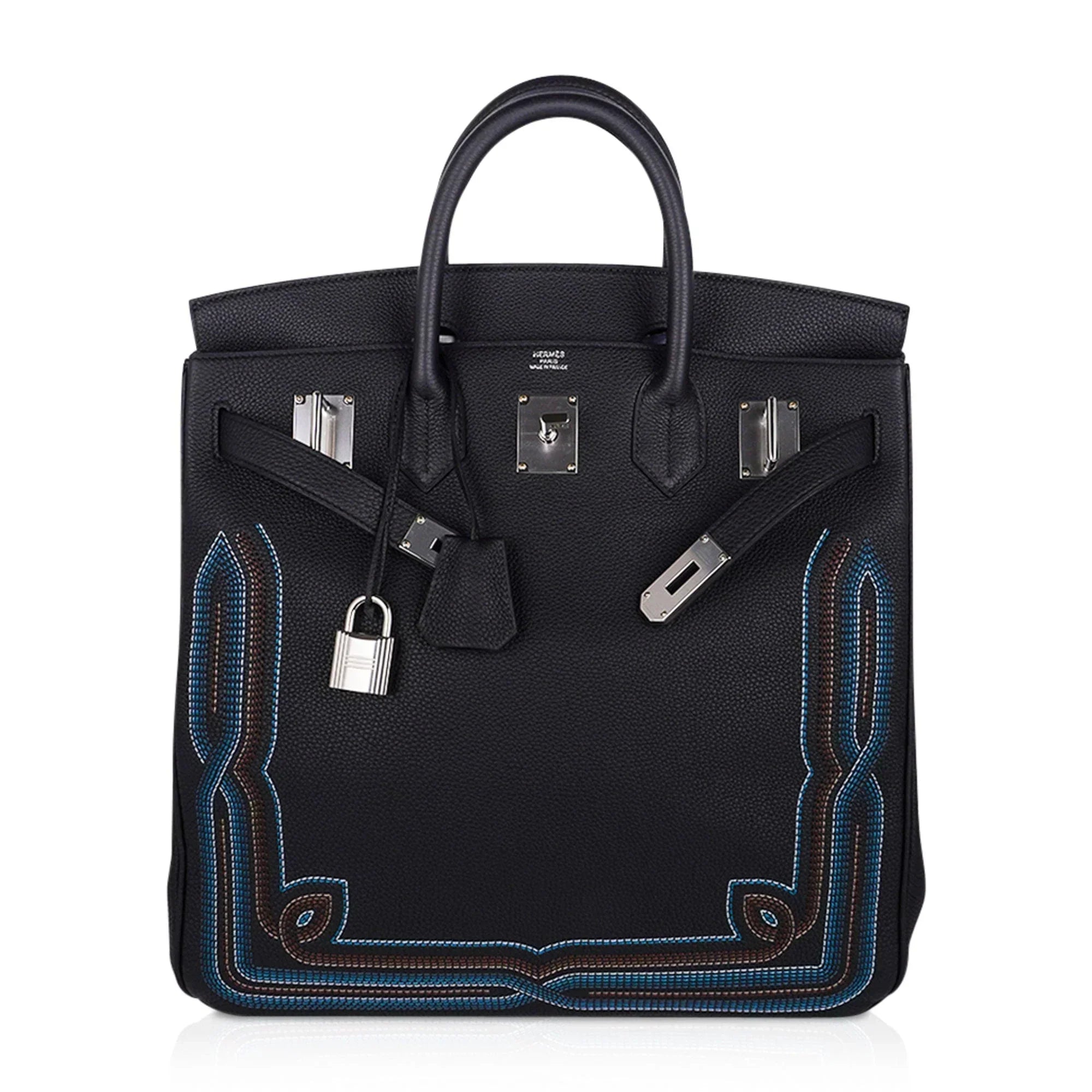 👜Limited Edition HAC Western Birkin 40 Bag Runway Embroidered Black Togo Leather with Palladium Hardware