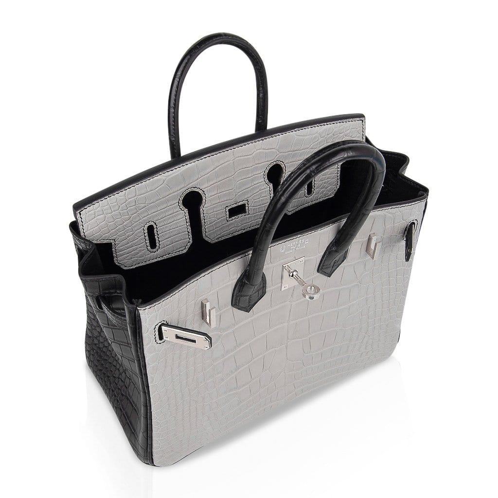 👜Birkin 25 HSS Bag Gris Perle / Black Matte Alligator Palladium Hardware