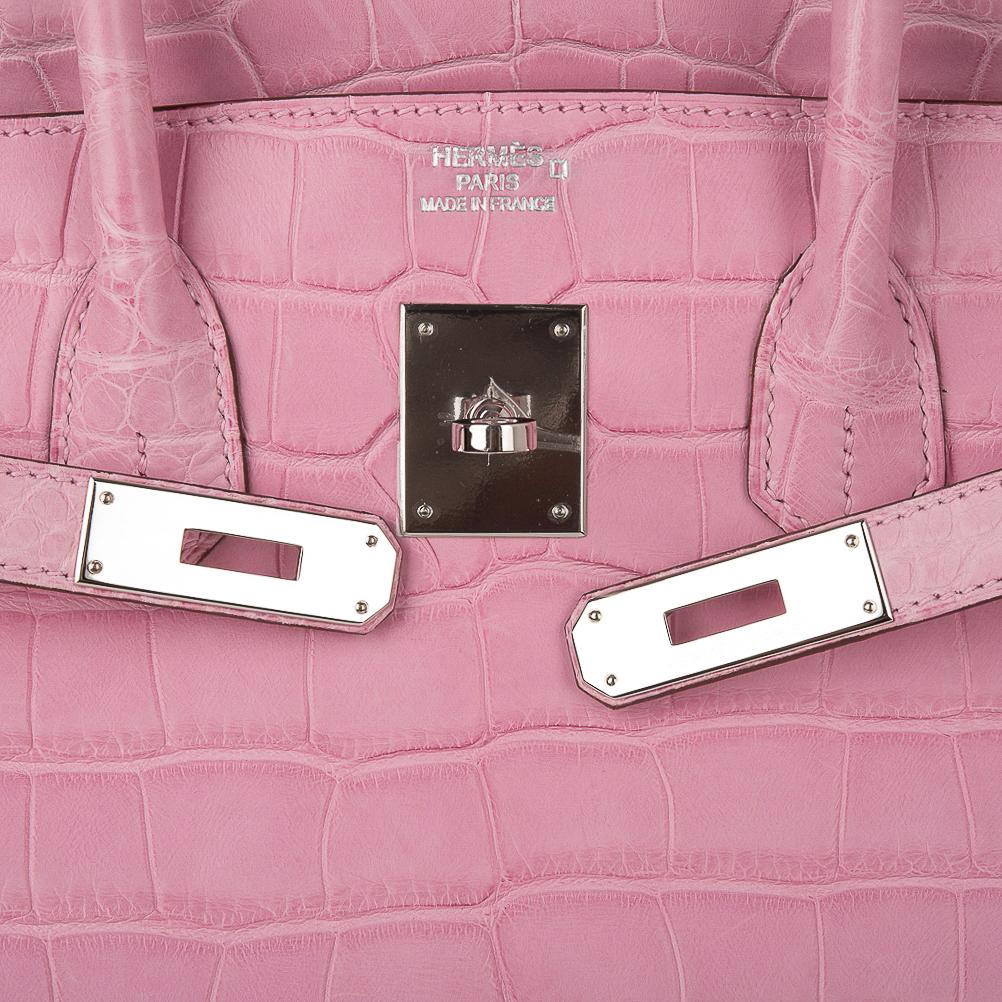👜Limited Edition Birkin 35 Bag 5P Pink Matte Alligator with Palladium Hardware
