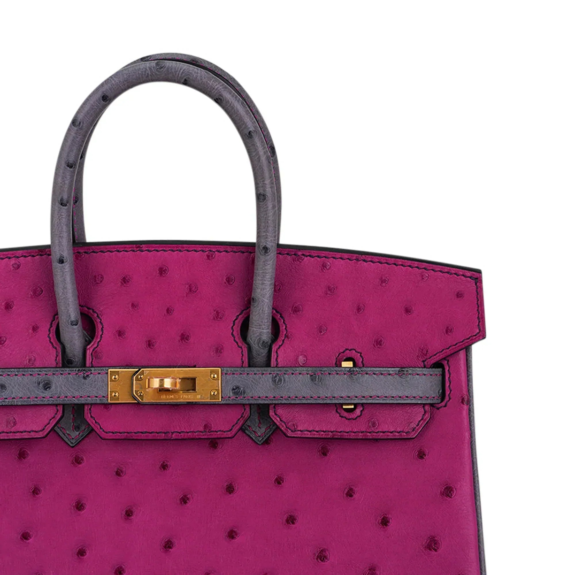👜Birkin HSS 25 Bag Rose Pourpre and Gris Agate Ostrich with Gold Hardware