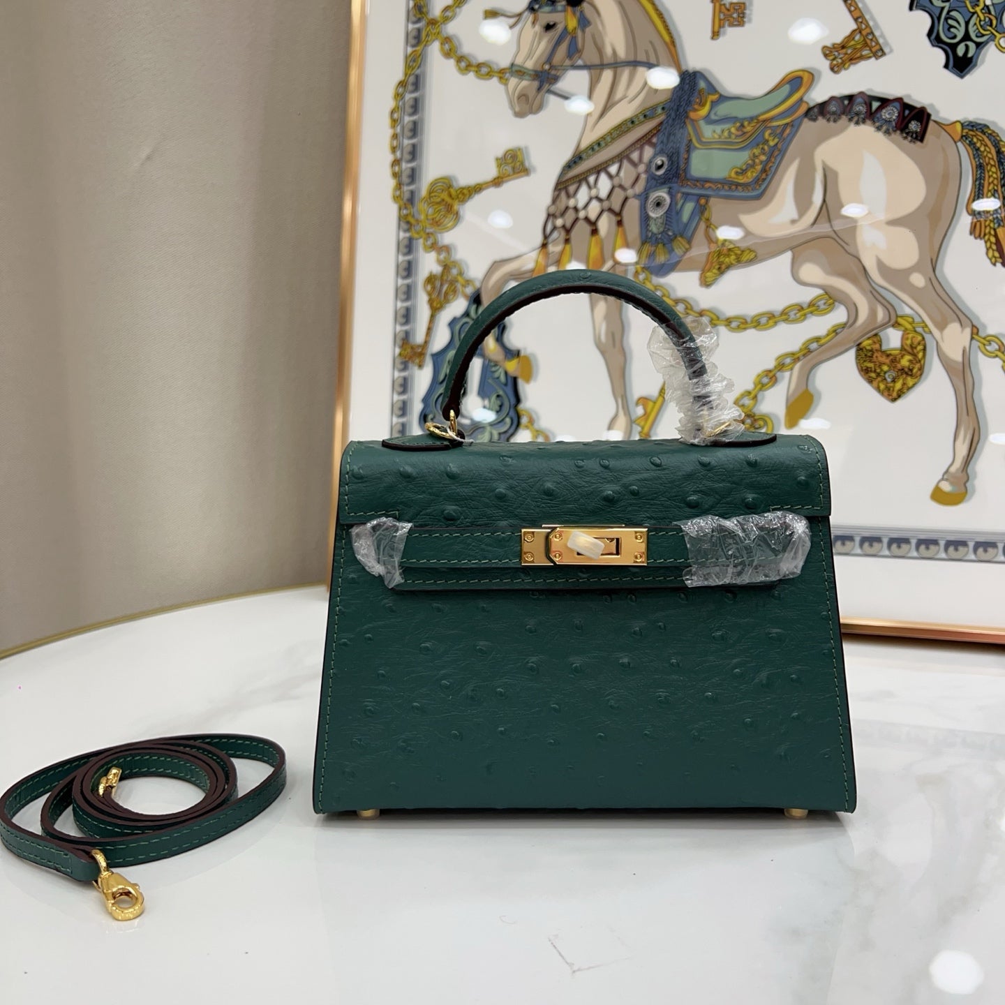 Mini Kelly II Sellier 19cm Vert Cypress Epsom Leather Gold Hardware Mini Women Handbag