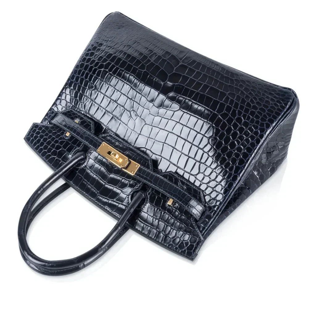 👜Birkin 30 Bag Blue Marine Porosus Crocodile Gold Hardware