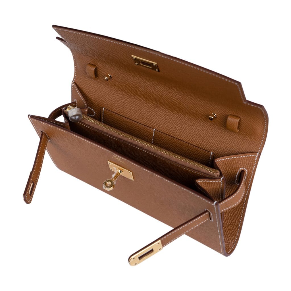👜Kelly Classique To Go Wallet Gold Epsom Gold Hardware New w/Box