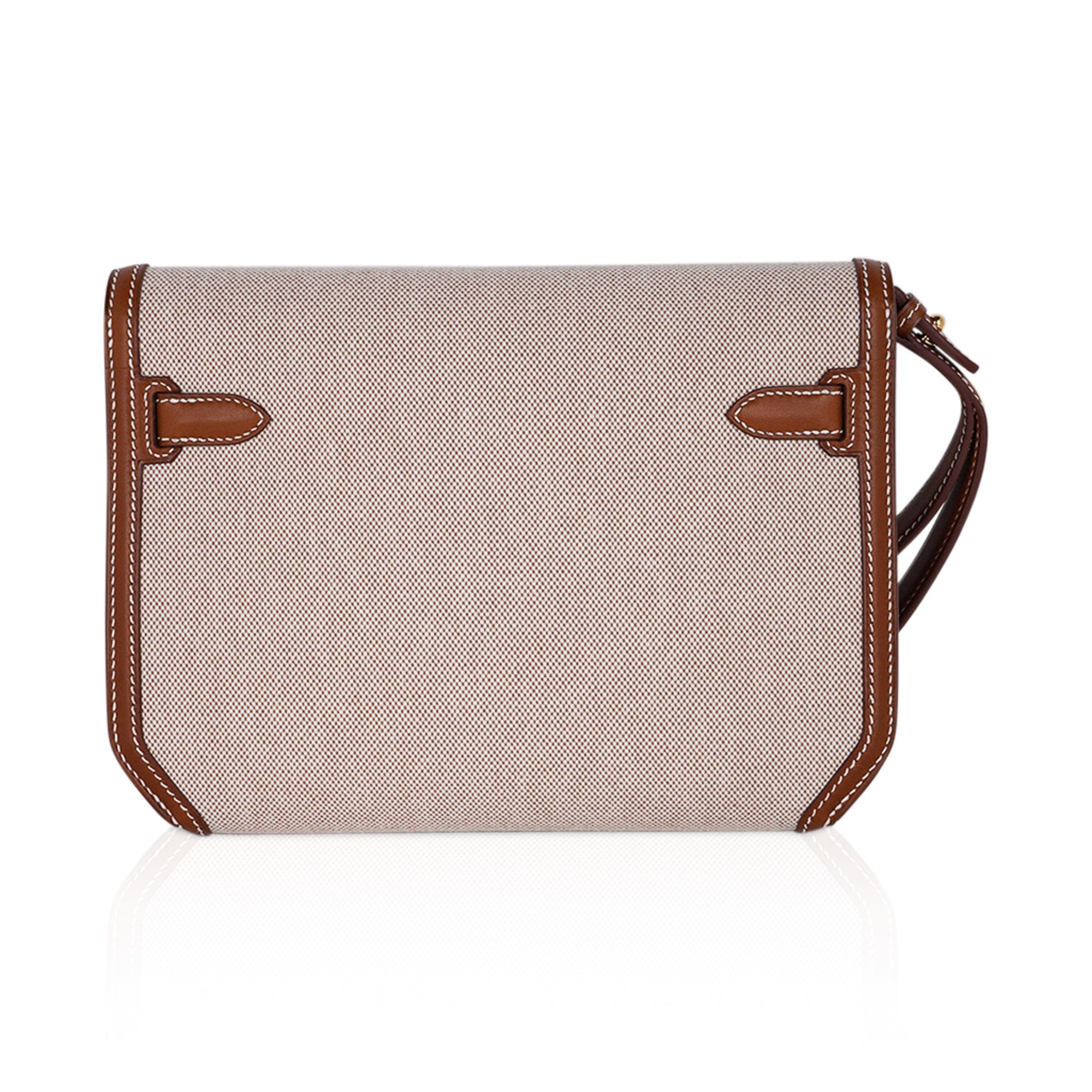 👜Kelly Depeches 25 Pouch Toile / Fauve Barenia Trim Gold Hardware