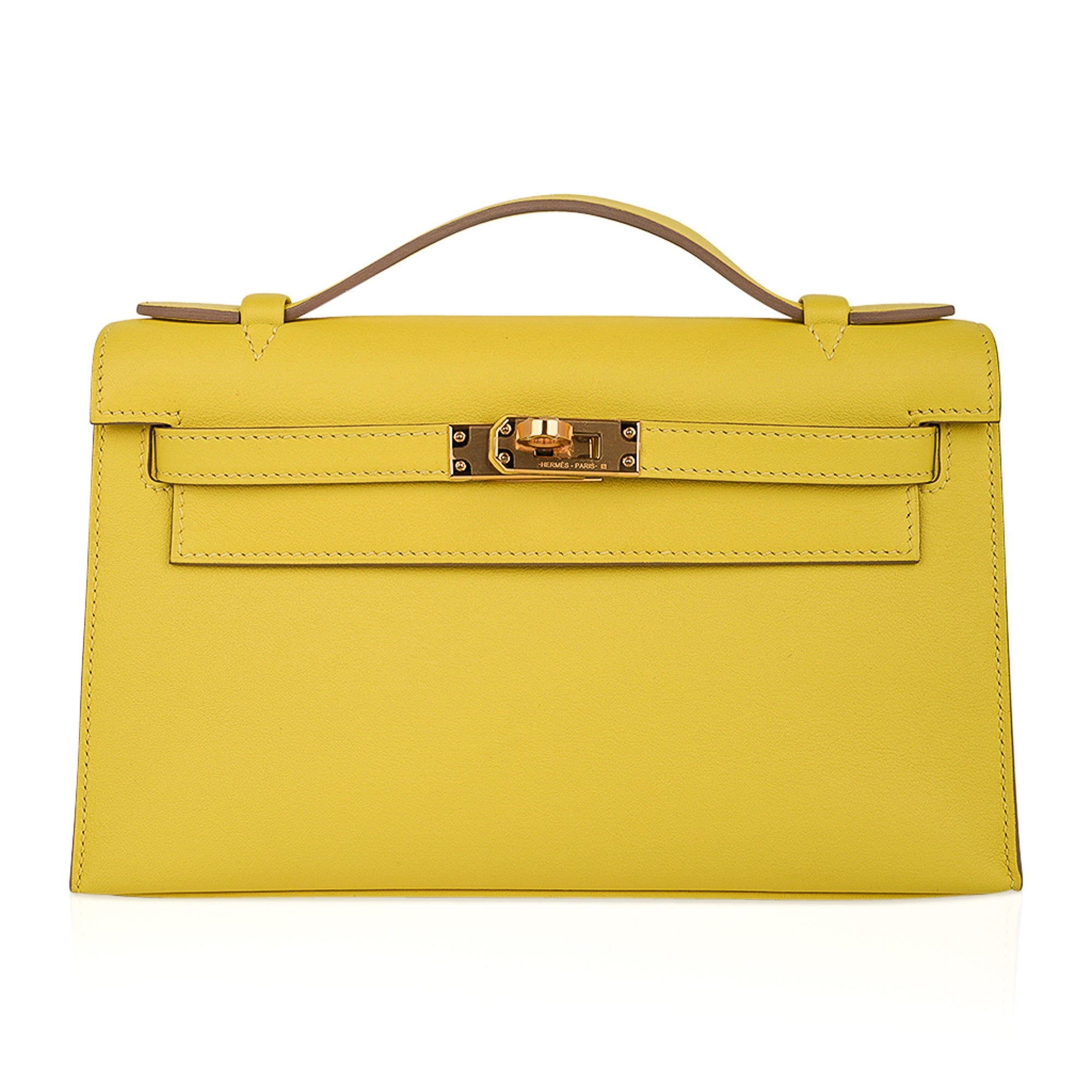 👜Kelly Pochette Bag Lime Clutch Gold Hardware Swift Leather