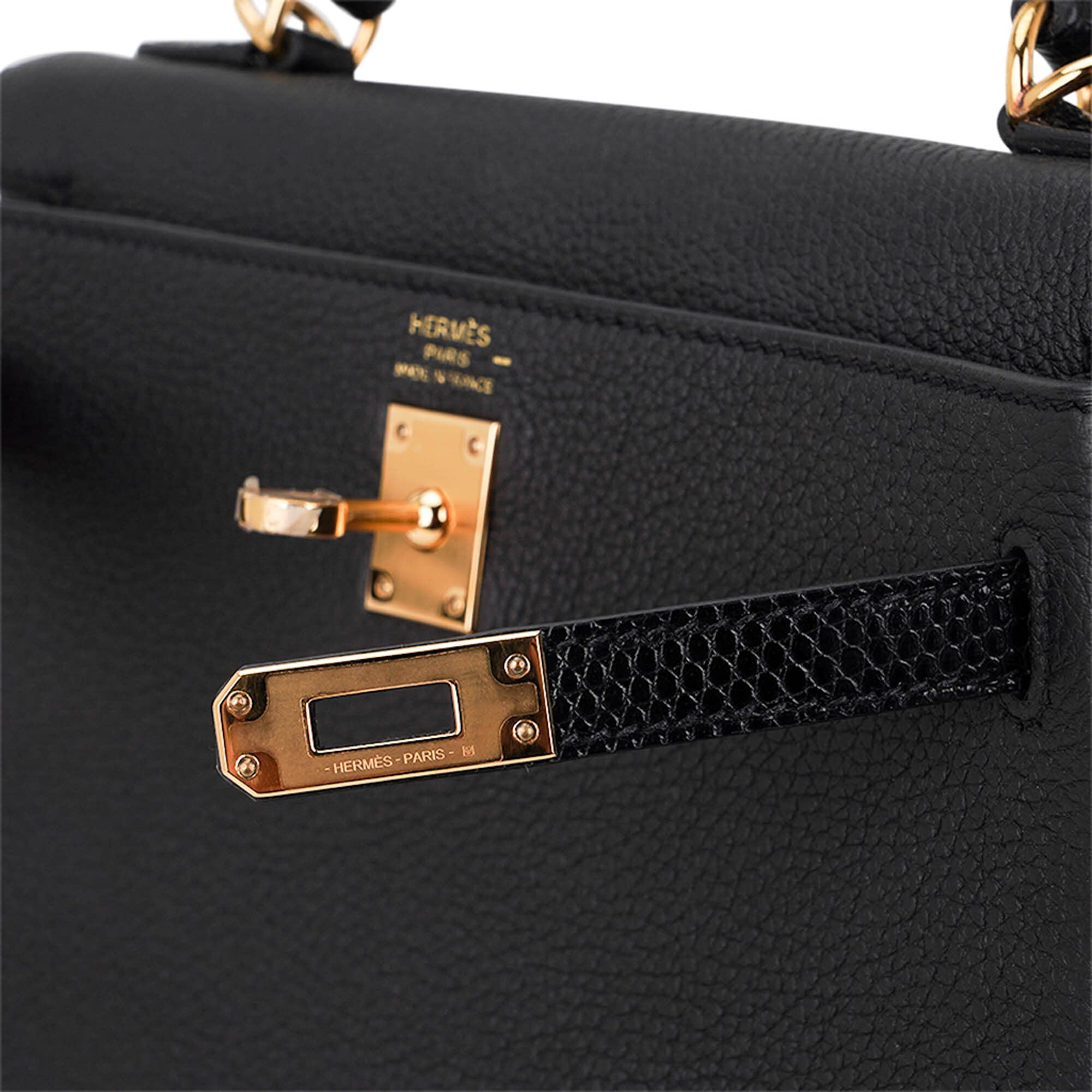 👜Kelly Touch 25 Retourne Bag Black Lizard Togo Leather Gold Hardware