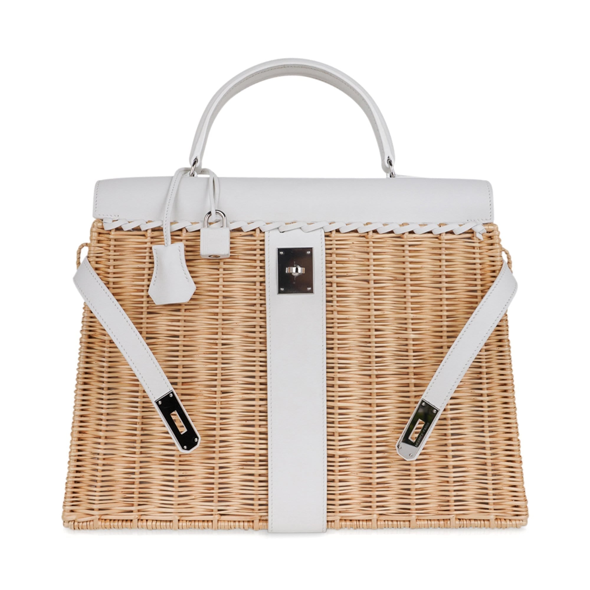 👜Kelly 35 Picnic Bag White Swift Leather / Osier (Wicker) Limited Edition
