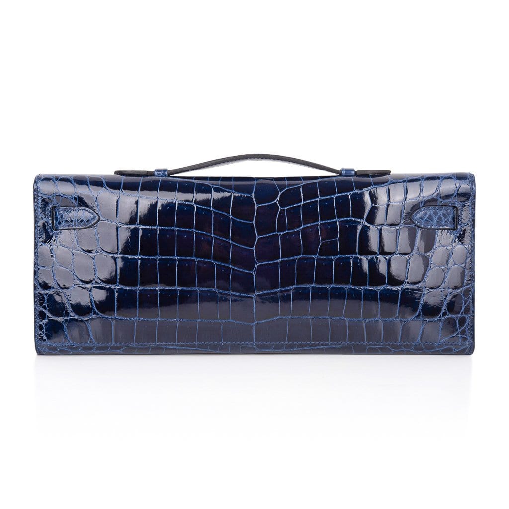 👜Kelly Cut Blue Sapphire Crocodile Clutch Bag Gold Hardware