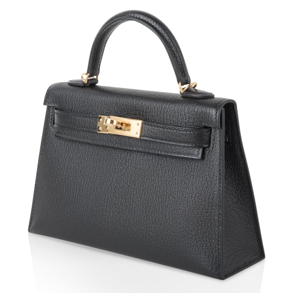 👜Kelly 20 Mini Kelly II Sellier Bag Black Chevre Gold Hardware Limited Edition