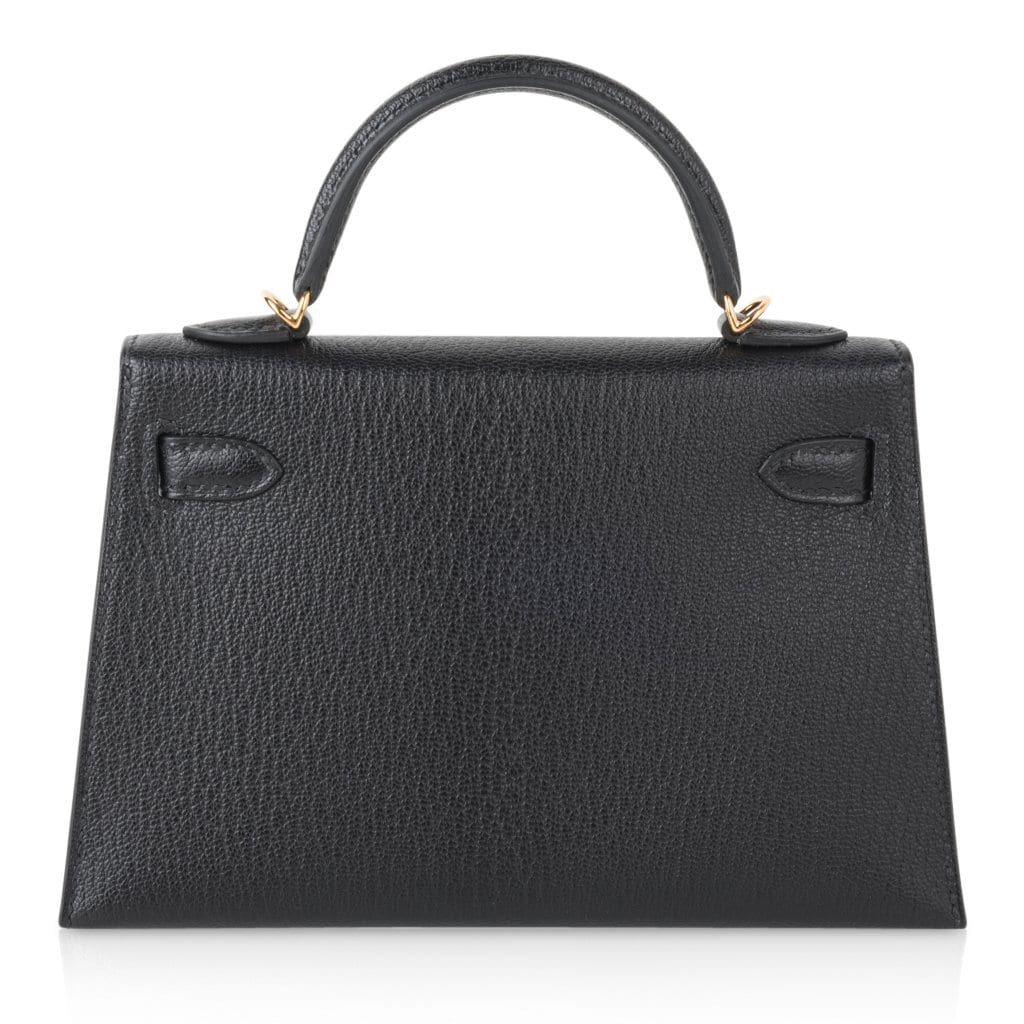 👜Kelly 20 Mini Kelly II Sellier Bag Black Chevre Gold Hardware Limited Edition