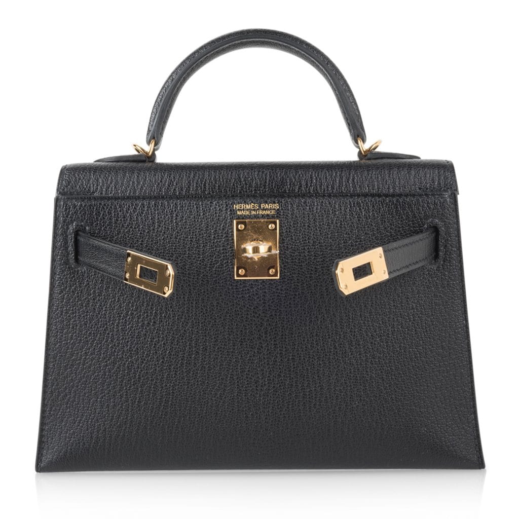👜Kelly 20 Mini Kelly II Sellier Bag Black Chevre Gold Hardware Limited Edition