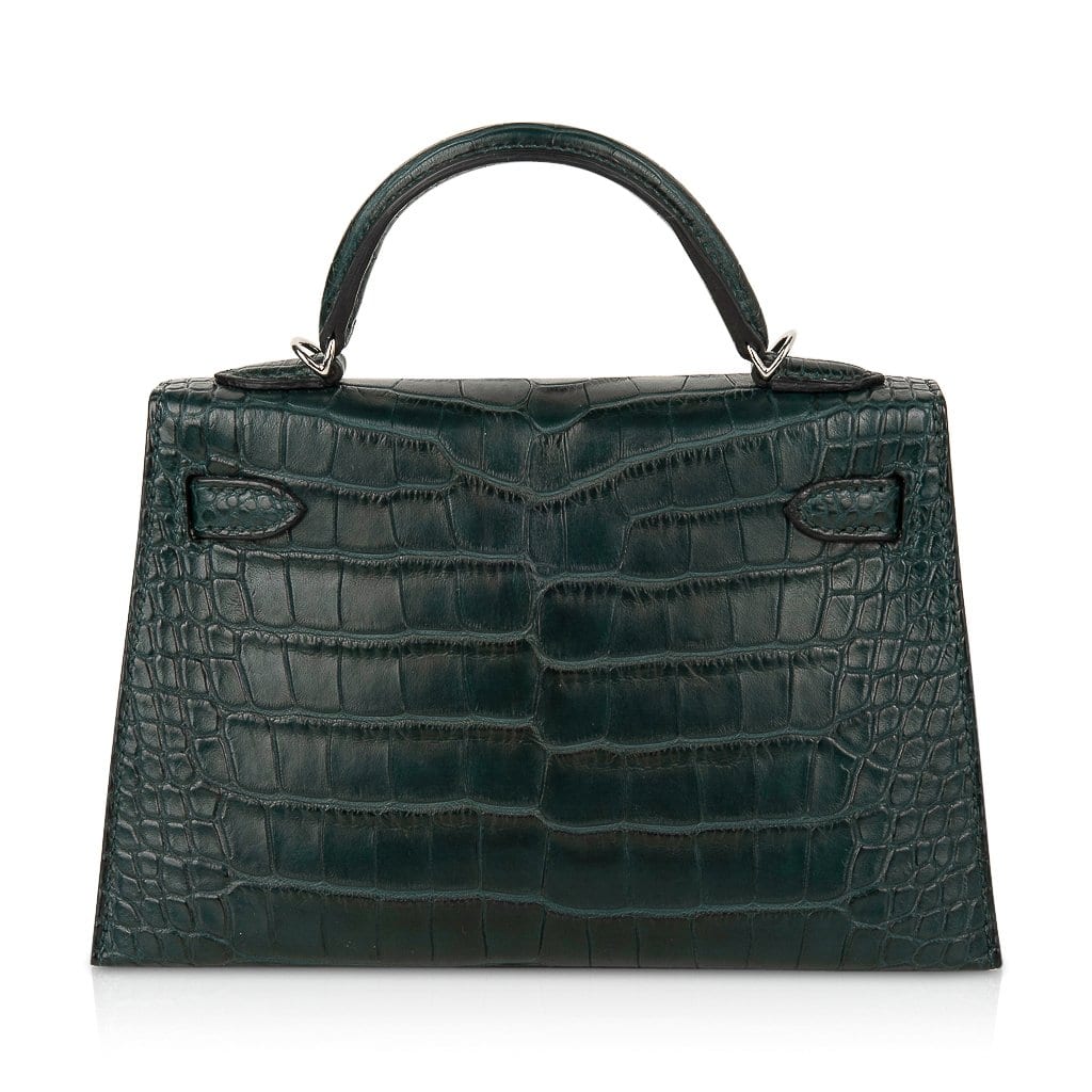 👜Kelly 20 Mini Sellier Bag Vert Cypress Matte Alligator Palladium